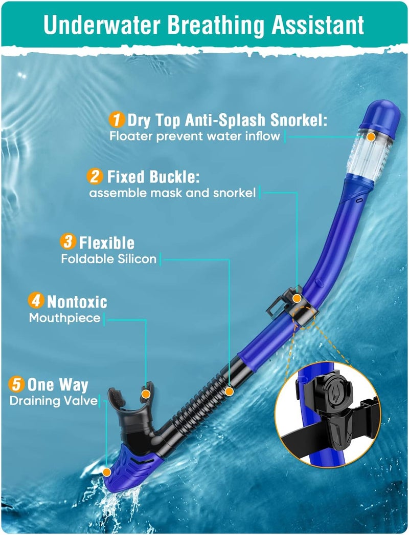 Seovediary Snorkel Set Adults Snorkeling Gear Anti-Fog Panoramic View Swim Mask Dry Top Snorkel Kit with Carry Bag for Snorkeling Scuba Diving Swimming Travel - Image 4